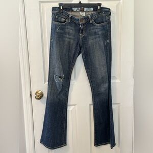 People's Liberation Distressed Dark Blue Flare Jeans